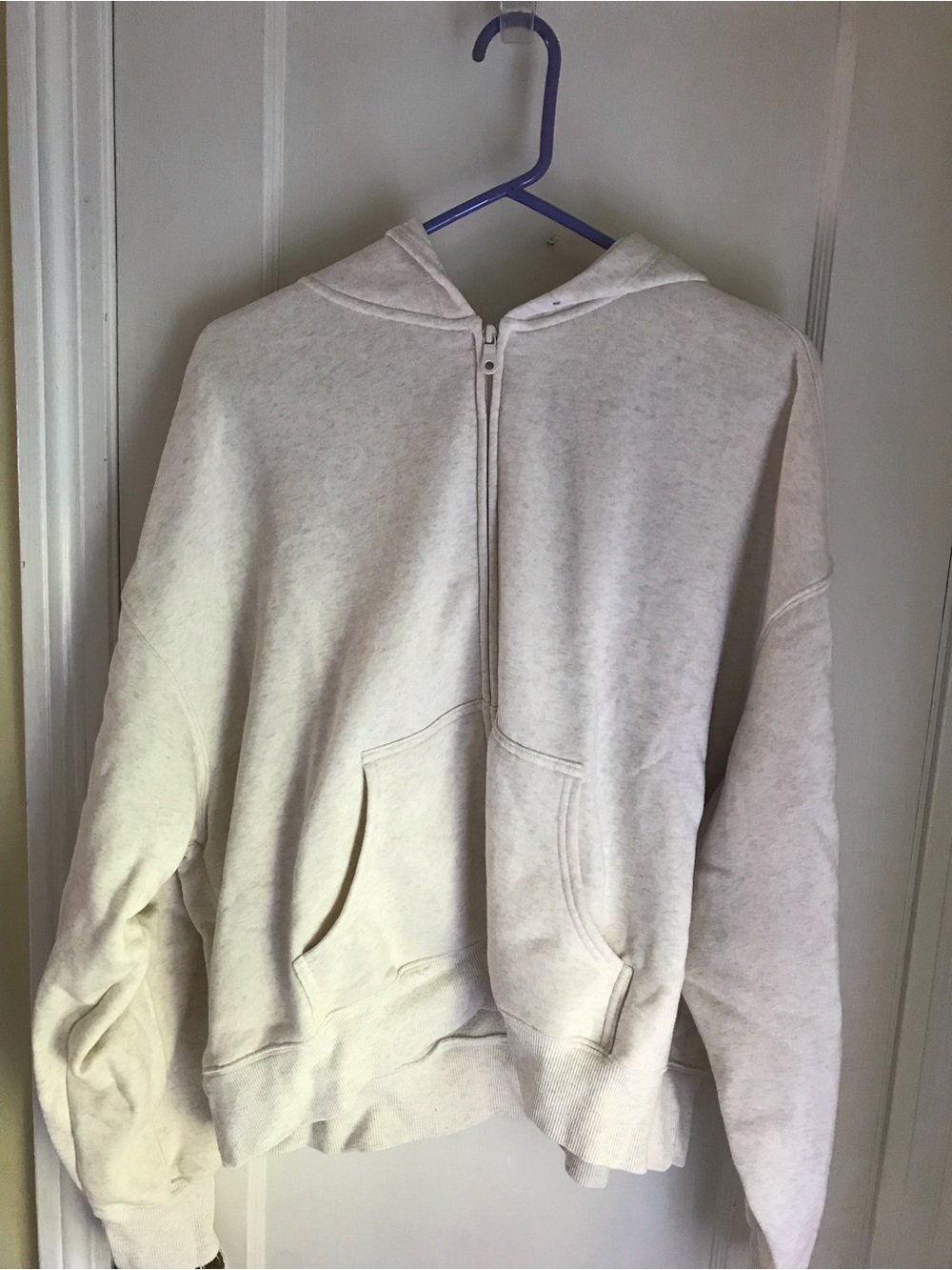 aerie Men's Full-Zip Hooded Sweater in Light Heather Cream